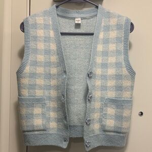 Simons Light Blue and Cream Cardigan Vest